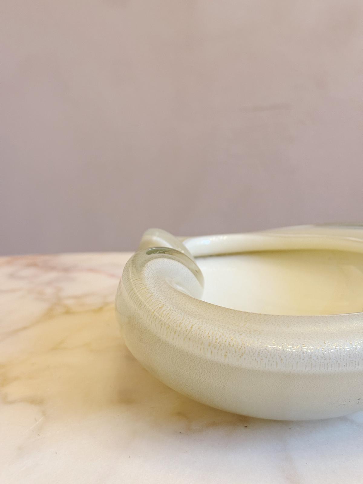 1970s Exceptional Large Cream & Gold Folded Murano Glass Bowl