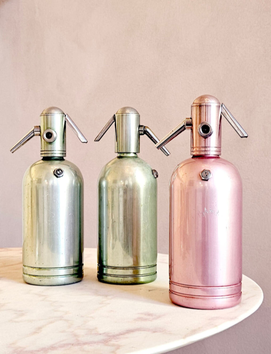Set of Three 1950s Pastel Coloured Metal Soda Fountains