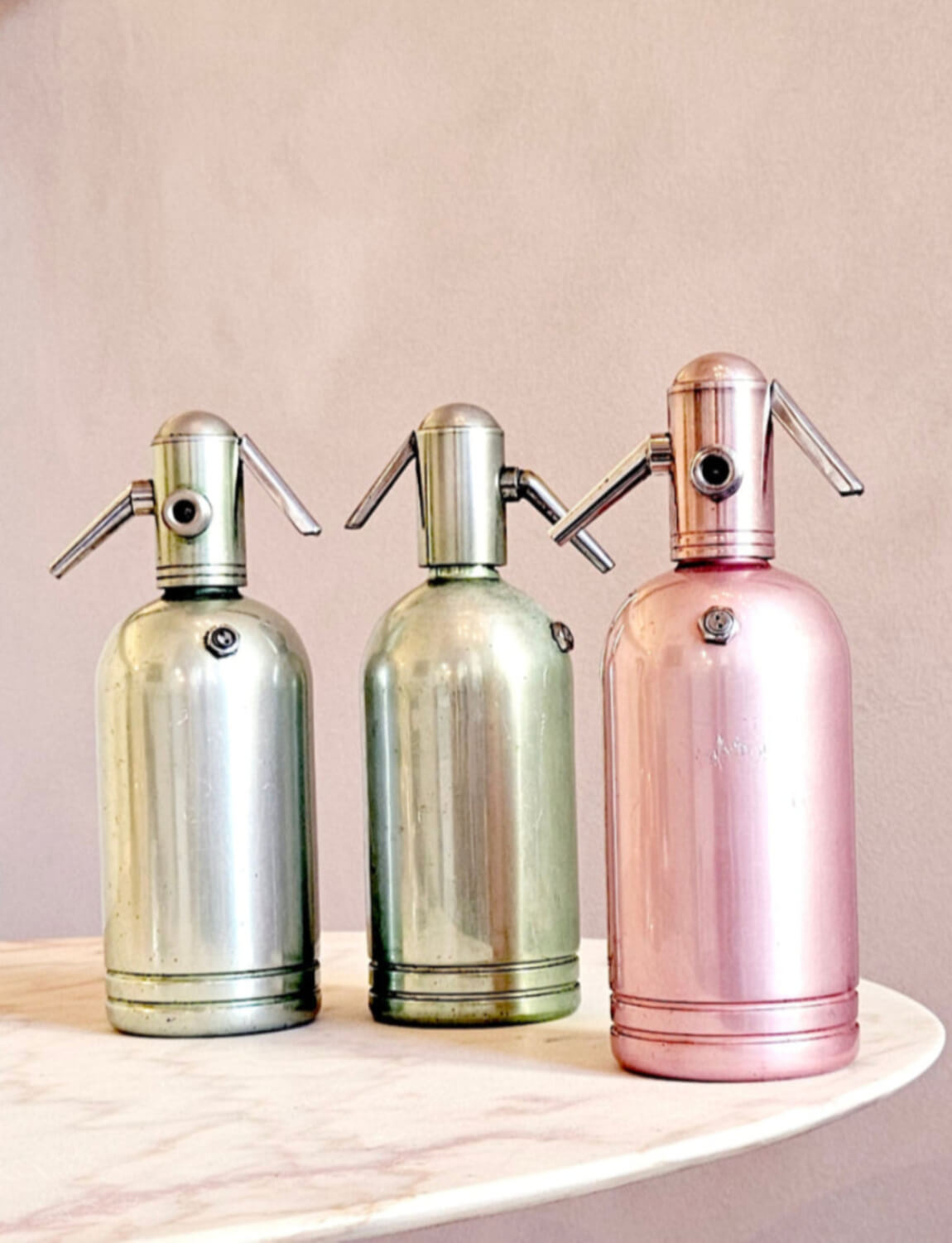 Set of Three 1950s Pastel Coloured Metal Soda Fountains