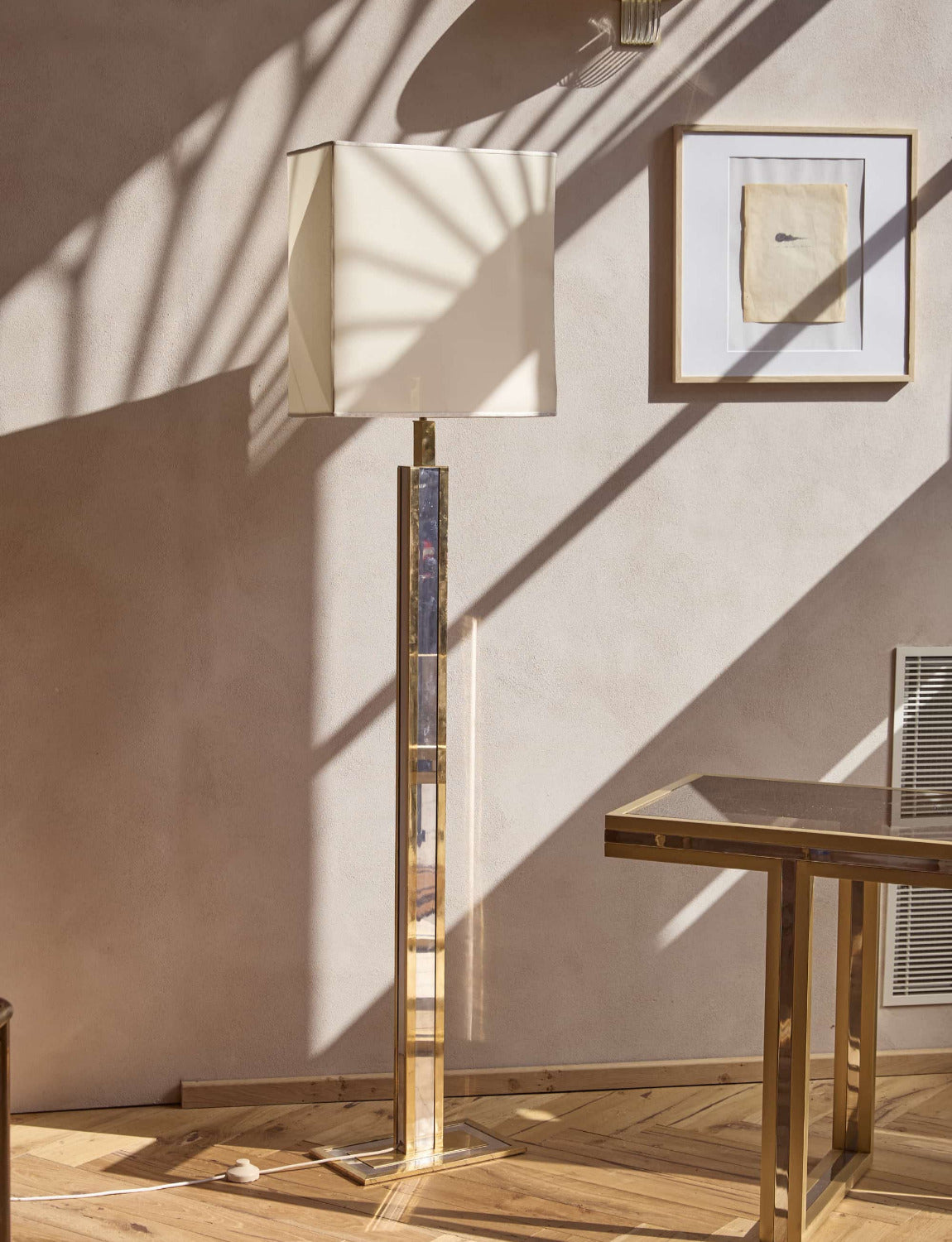 Tall 1970s Romeo Rega Brass and Chrome Floor Lamp