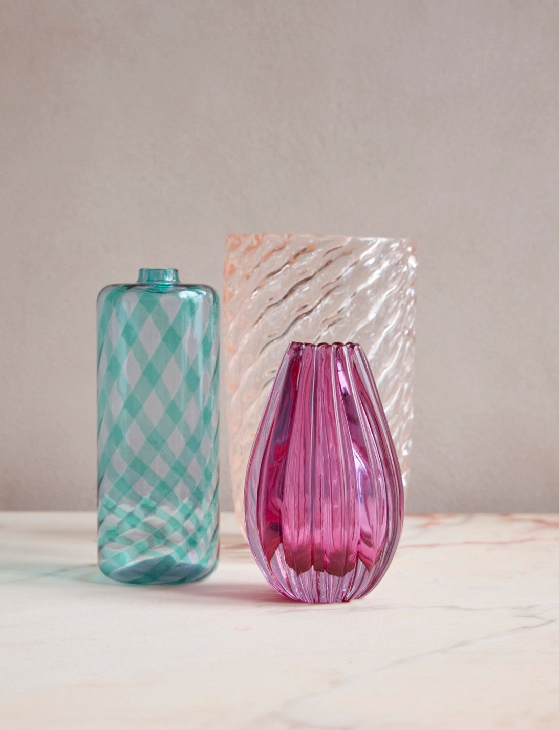 1980s VeArt Hand-blown Striped Turquoise Bottle