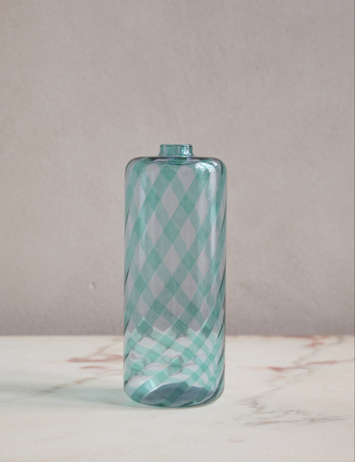 1980s VeArt Hand-blown Striped Turquoise Bottle