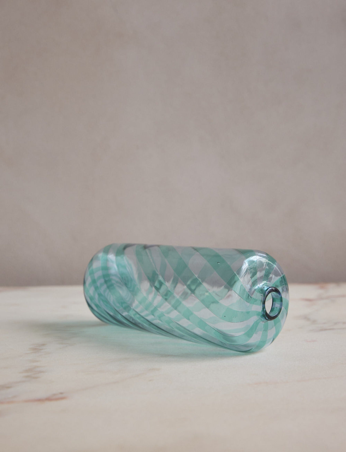 1980s VeArt Hand-blown Striped Turquoise Bottle