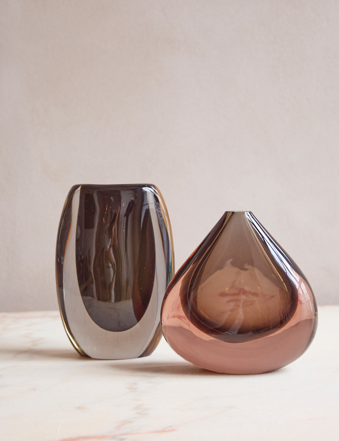 1960s Flavio Poli Brown & Pink AND Cenedese Black Sommerso Vase