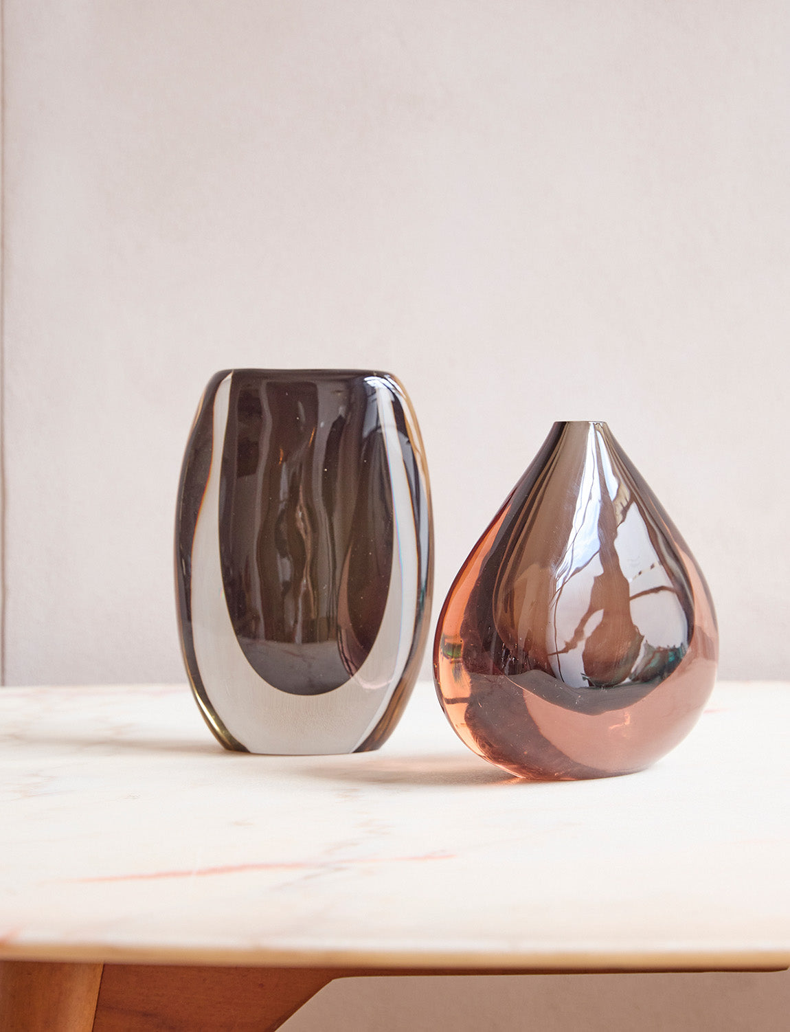 1960s Flavio Poli Brown & Pink AND Cenedese Black Sommerso Vase