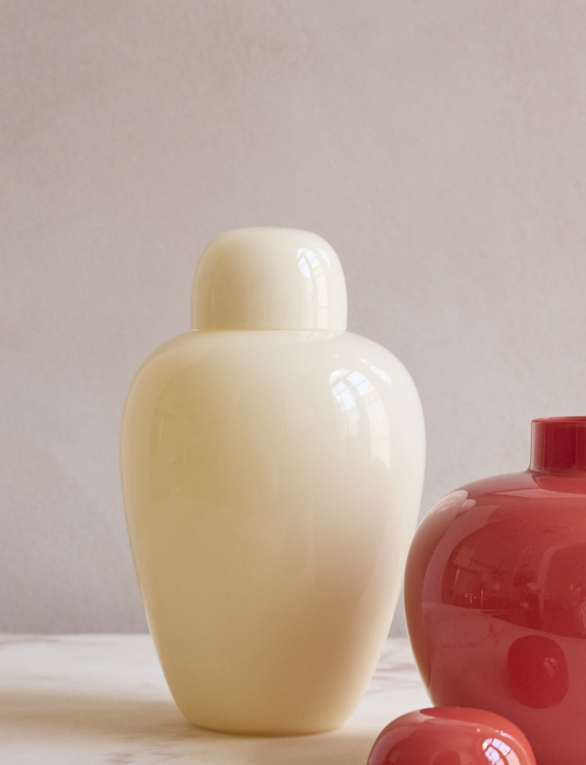 1970s Tomato and Cream Tobia Scarpa Vases from the Oriental Series, Venini