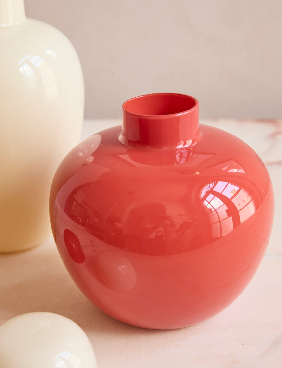 1970s Tomato and Cream Tobia Scarpa Vases from the Oriental Series, Venini