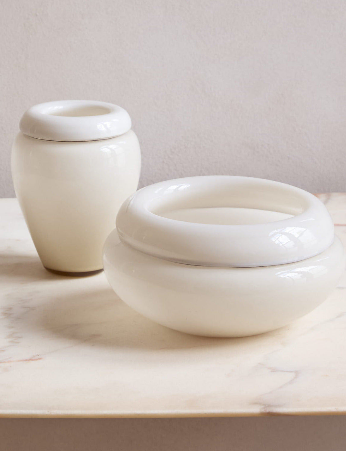 1970s Cream Vase & Bowl by Lino Tagliapietra