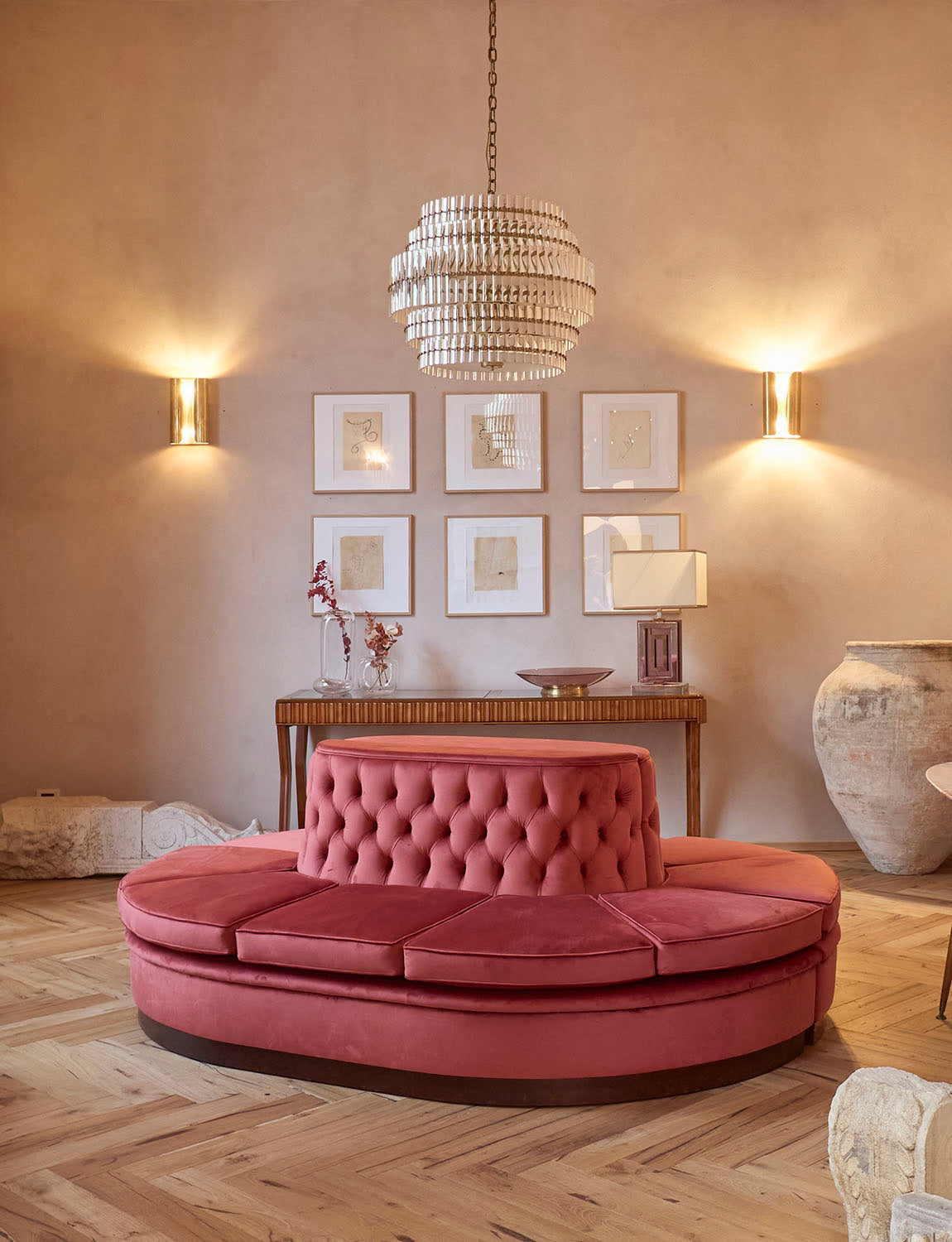 1960s Reupholstered Dusty Pink Velvet 'Palazzo Torta' Sofa