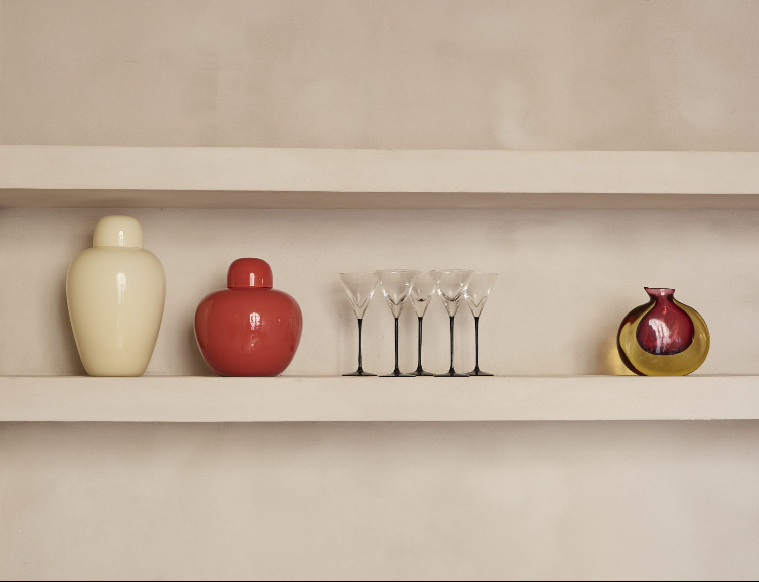 1970s Tomato and Cream Tobia Scarpa Vases from the Oriental Series, Venini