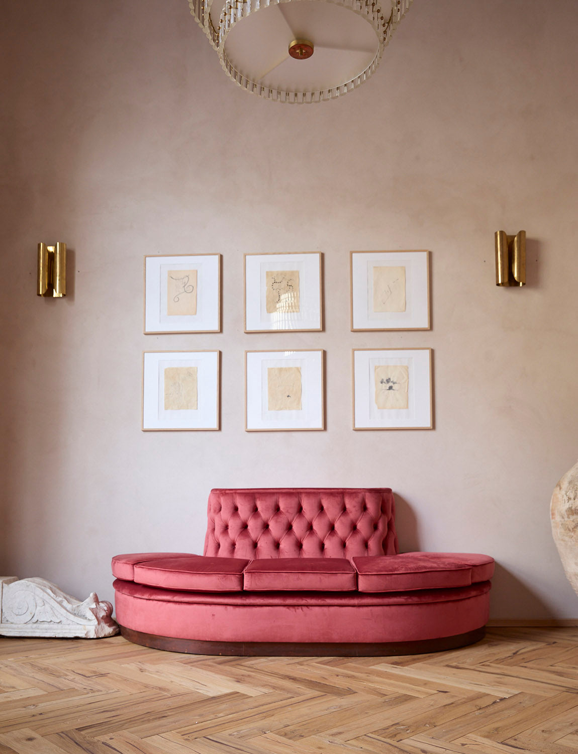 1960s Reupholstered Dusty Pink Velvet 'Palazzo Torta' Sofa