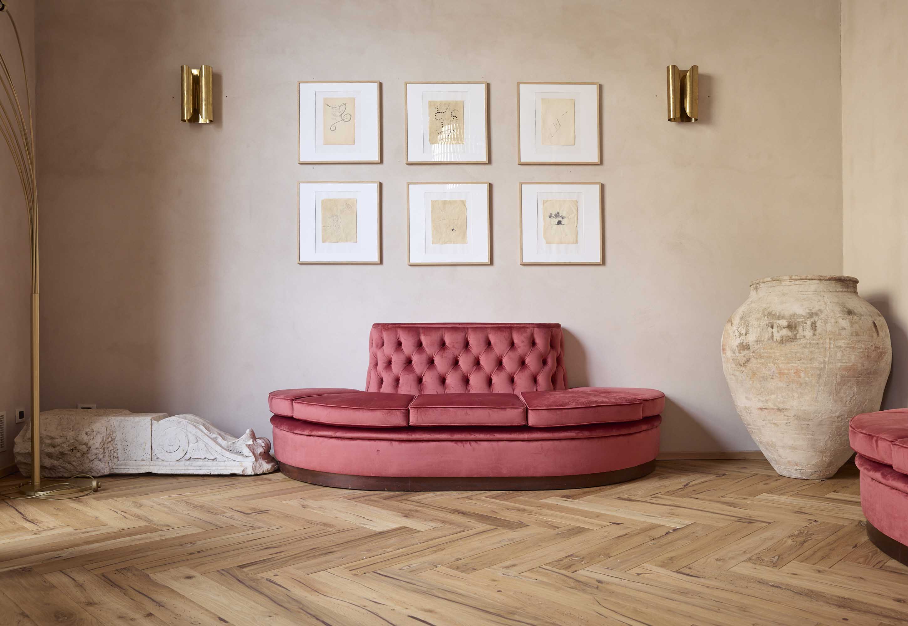 1960s Reupholstered Dusty Pink Velvet 'Palazzo Torta' Sofa