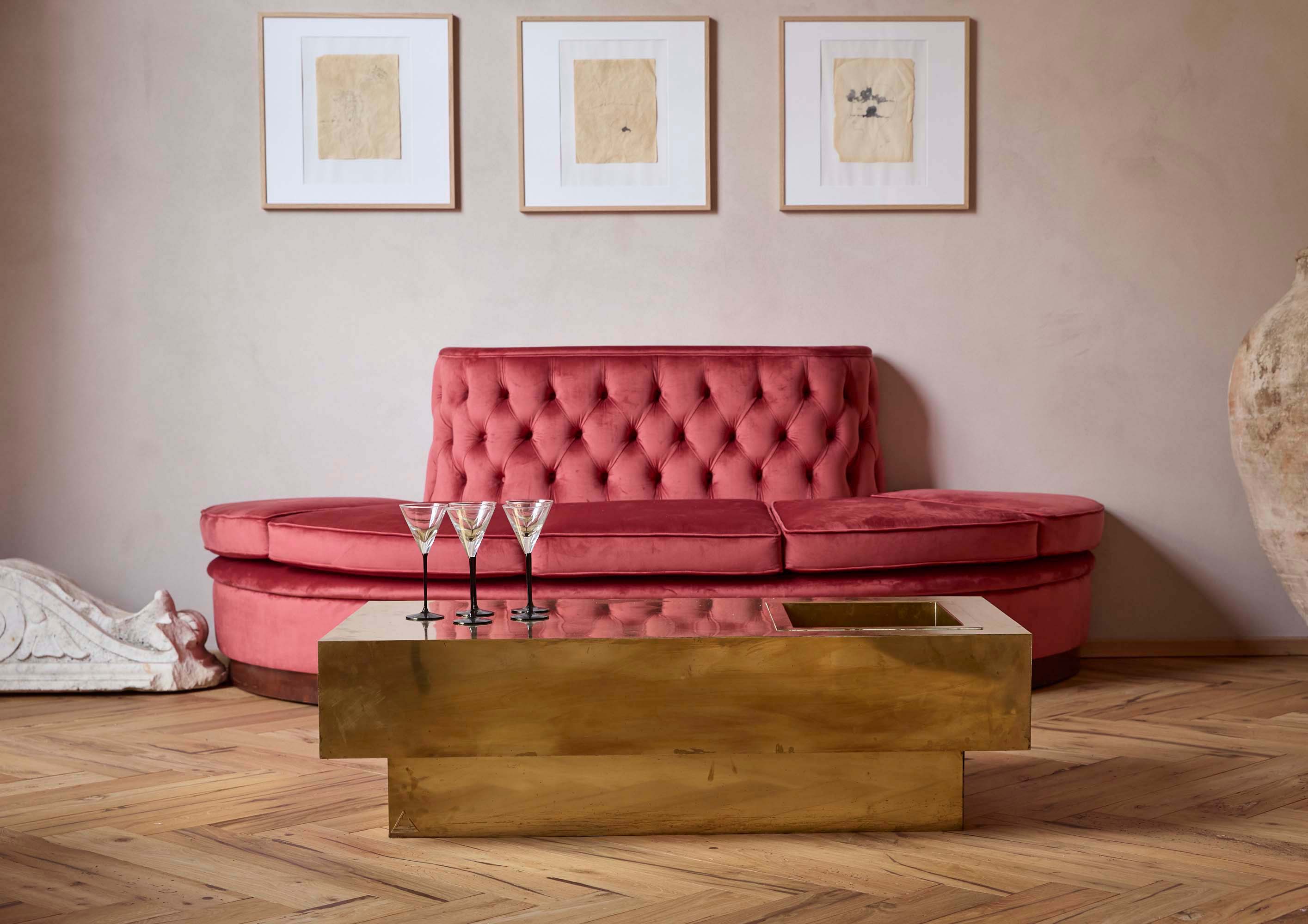 1970s Signed Gabriella Crespi Brass Cocktail Table