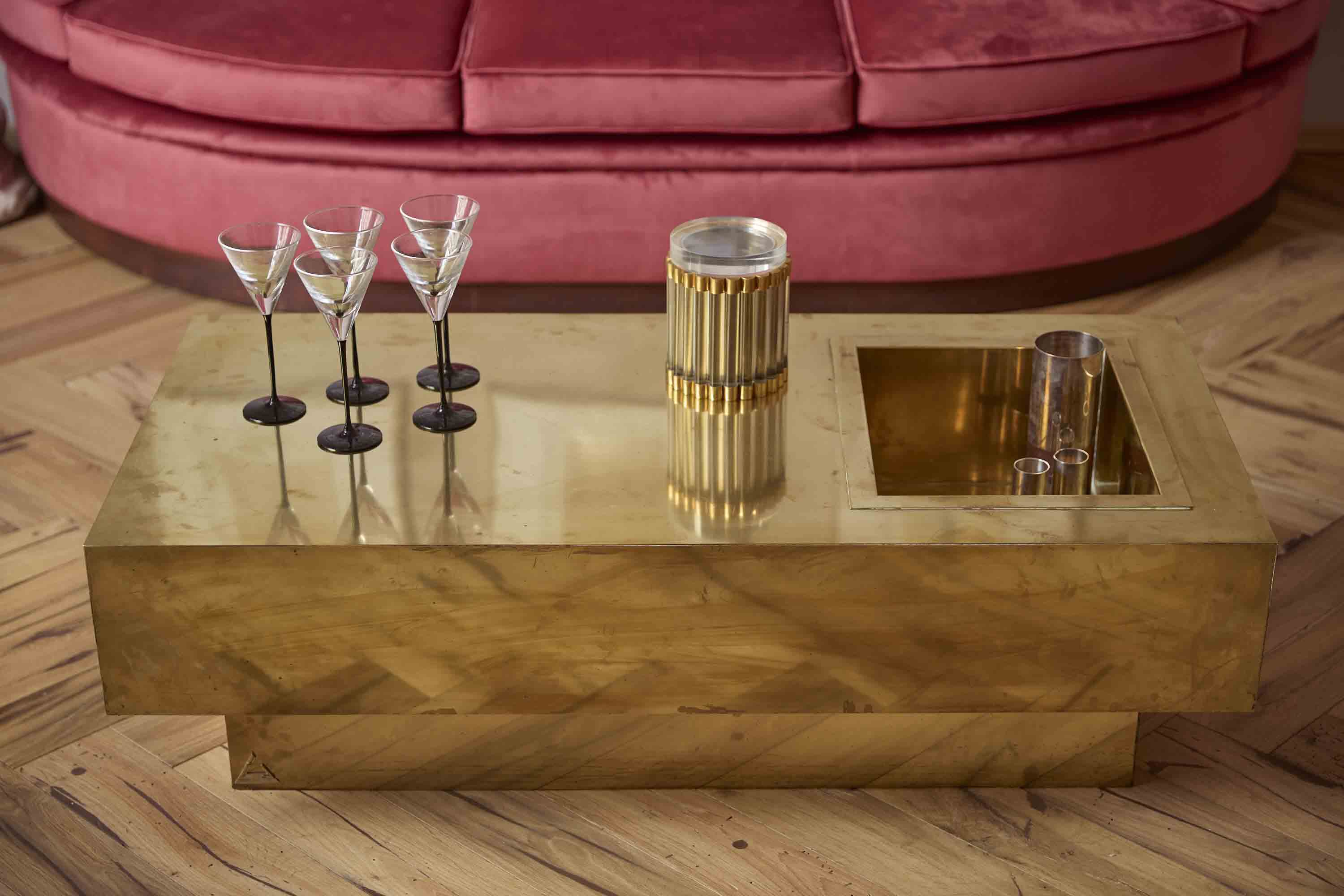 1970s Signed Gabriella Crespi Brass Cocktail Table