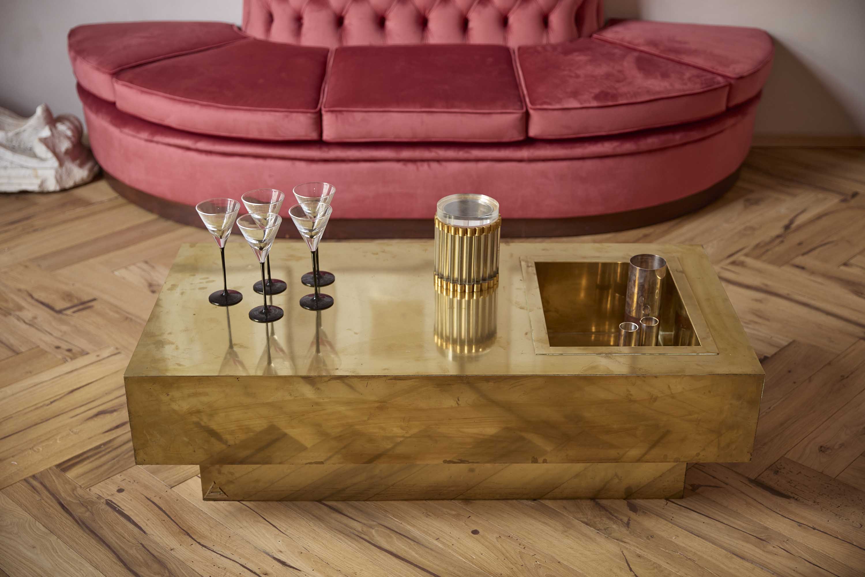 1970s Signed Gabriella Crespi Brass Cocktail Table