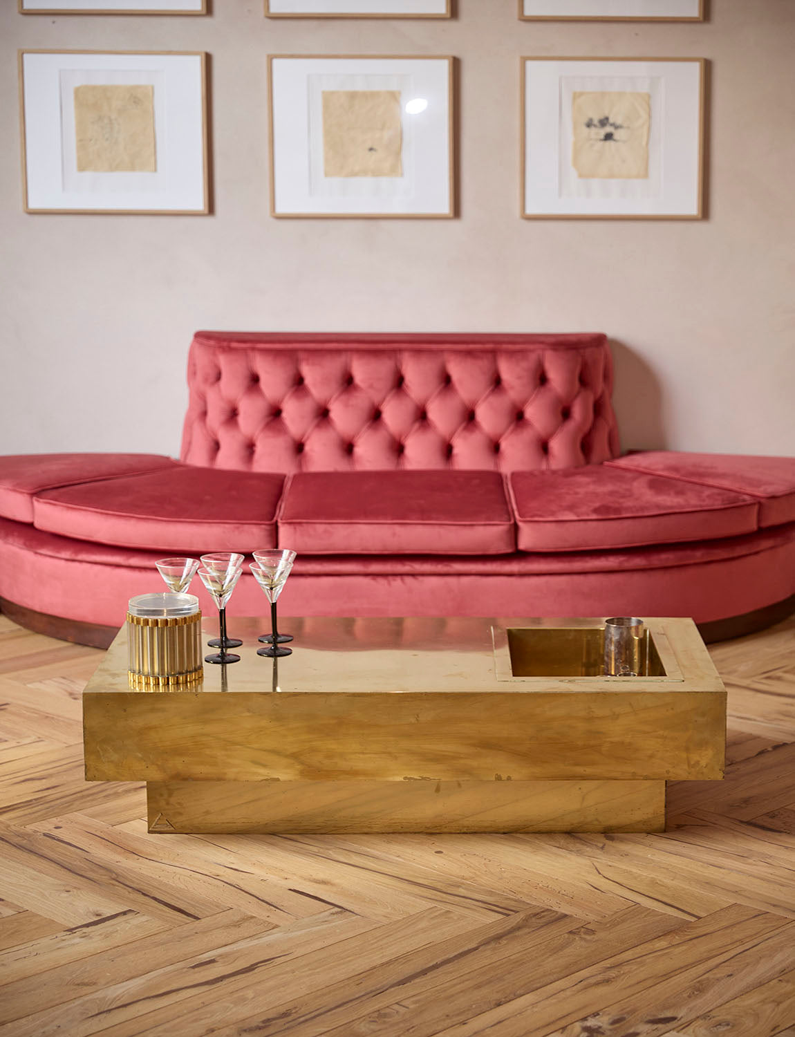 1960s Reupholstered Dusty Pink Velvet 'Palazzo Torta' Sofa