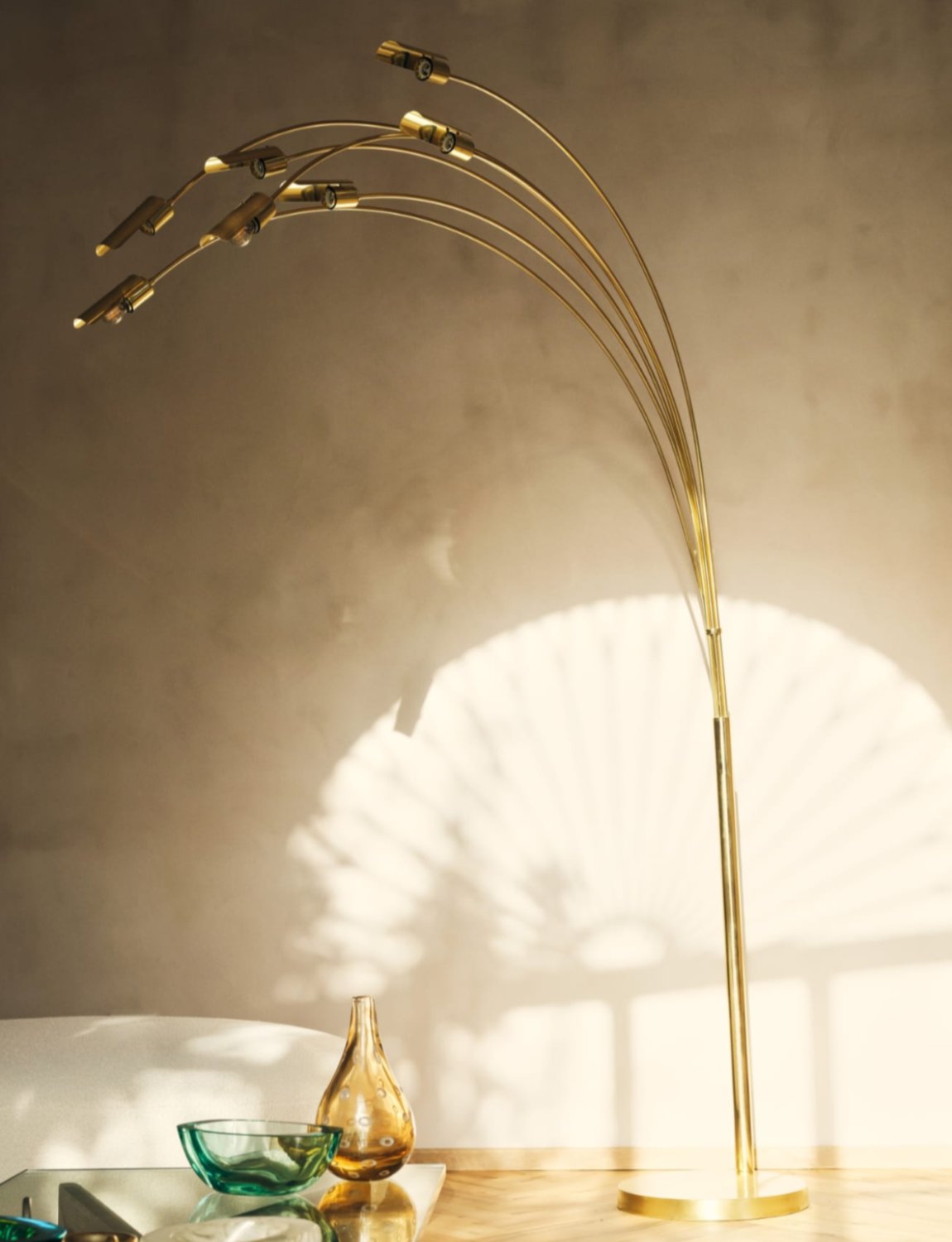 Extra Large 1970s Floor Lamp with curved metal branches