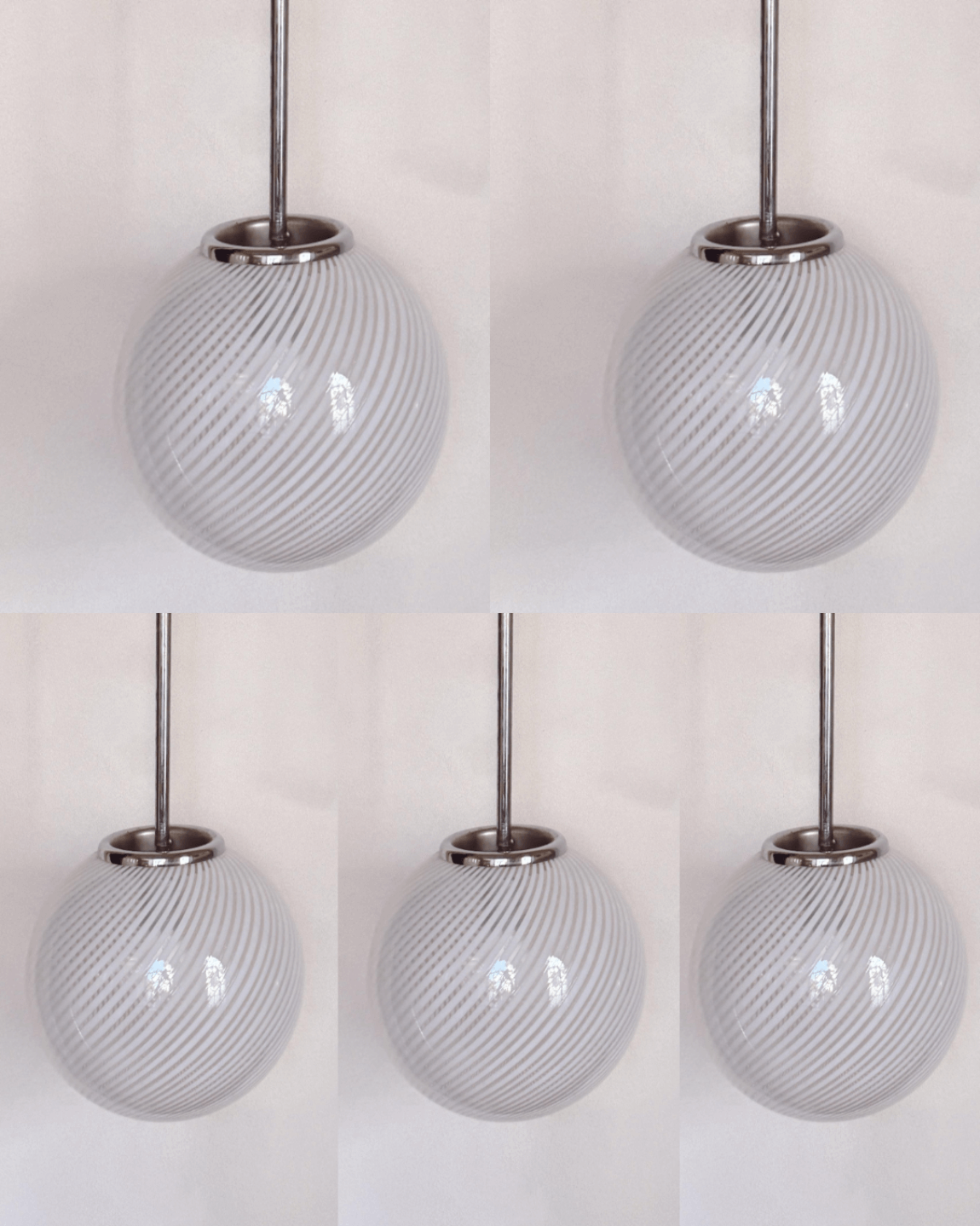 Five 1960s Venini Murano Glass Striped Ball Ceiling Lights