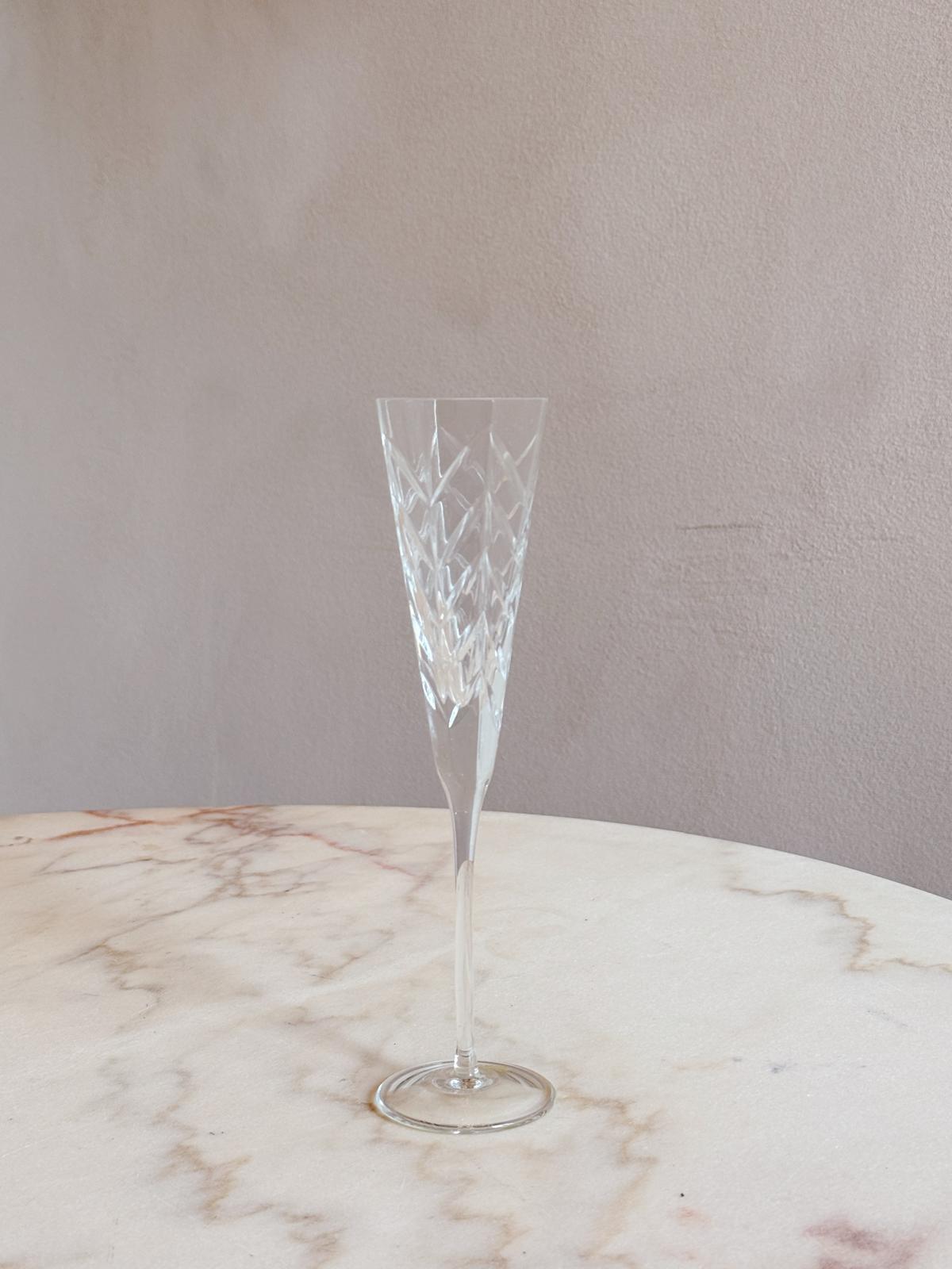 Set of Six 1970s Italian Carved Crystal Flutes