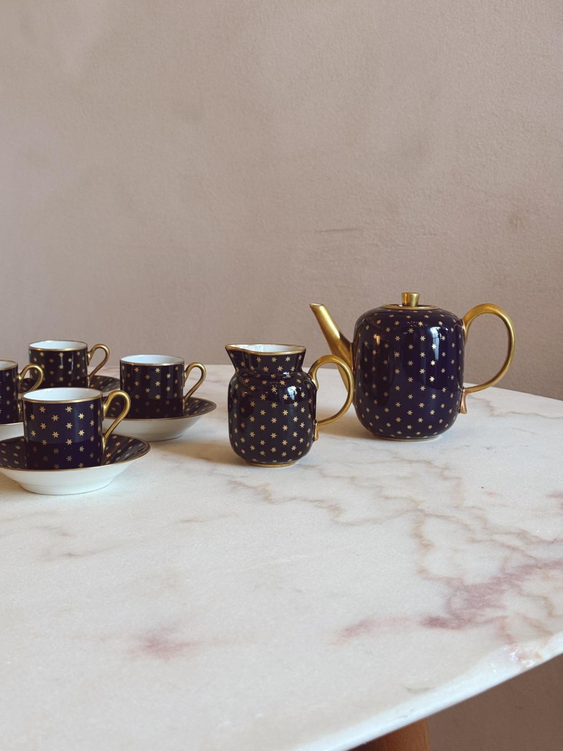1930s Richard Ginori Navy and Gold Star 14 piece Coffee Set