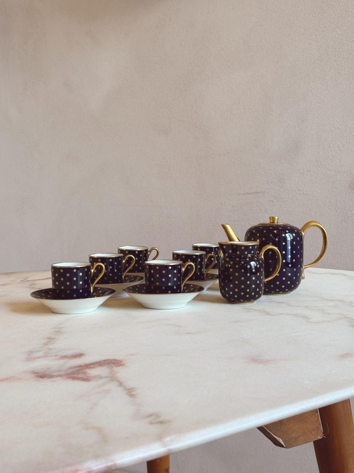 1930s Richard Ginori Navy and Gold Star 14 piece Coffee Set