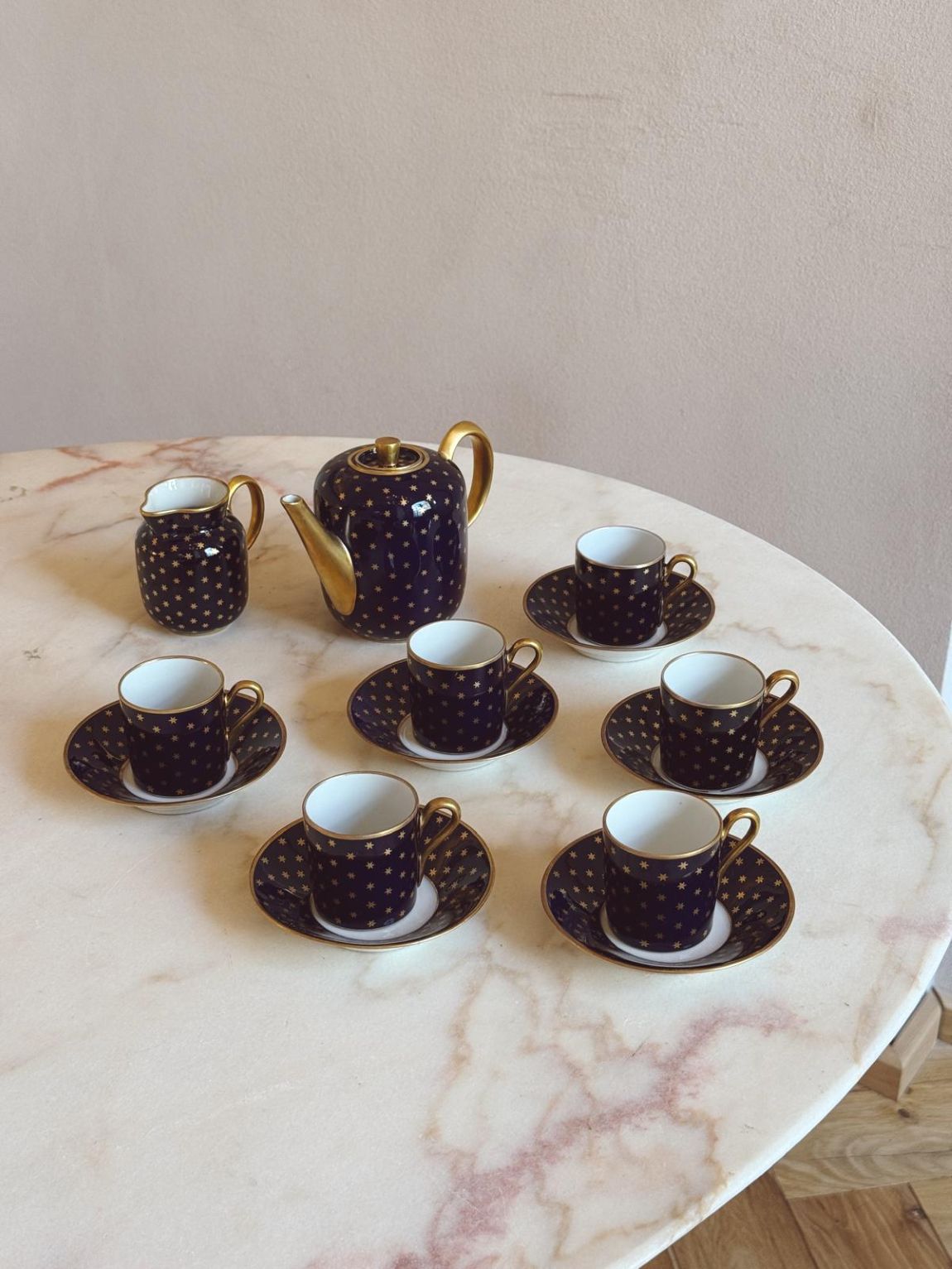 1930s Richard Ginori Navy and Gold Star 14 piece Coffee Set
