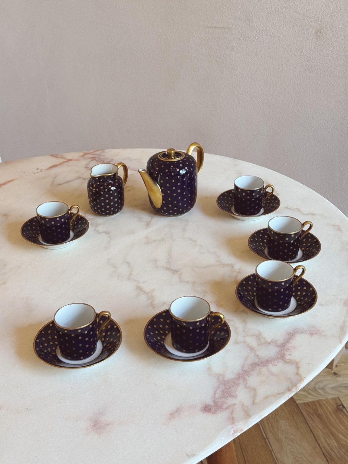1930s Richard Ginori Navy and Gold Star 14 piece Coffee Set