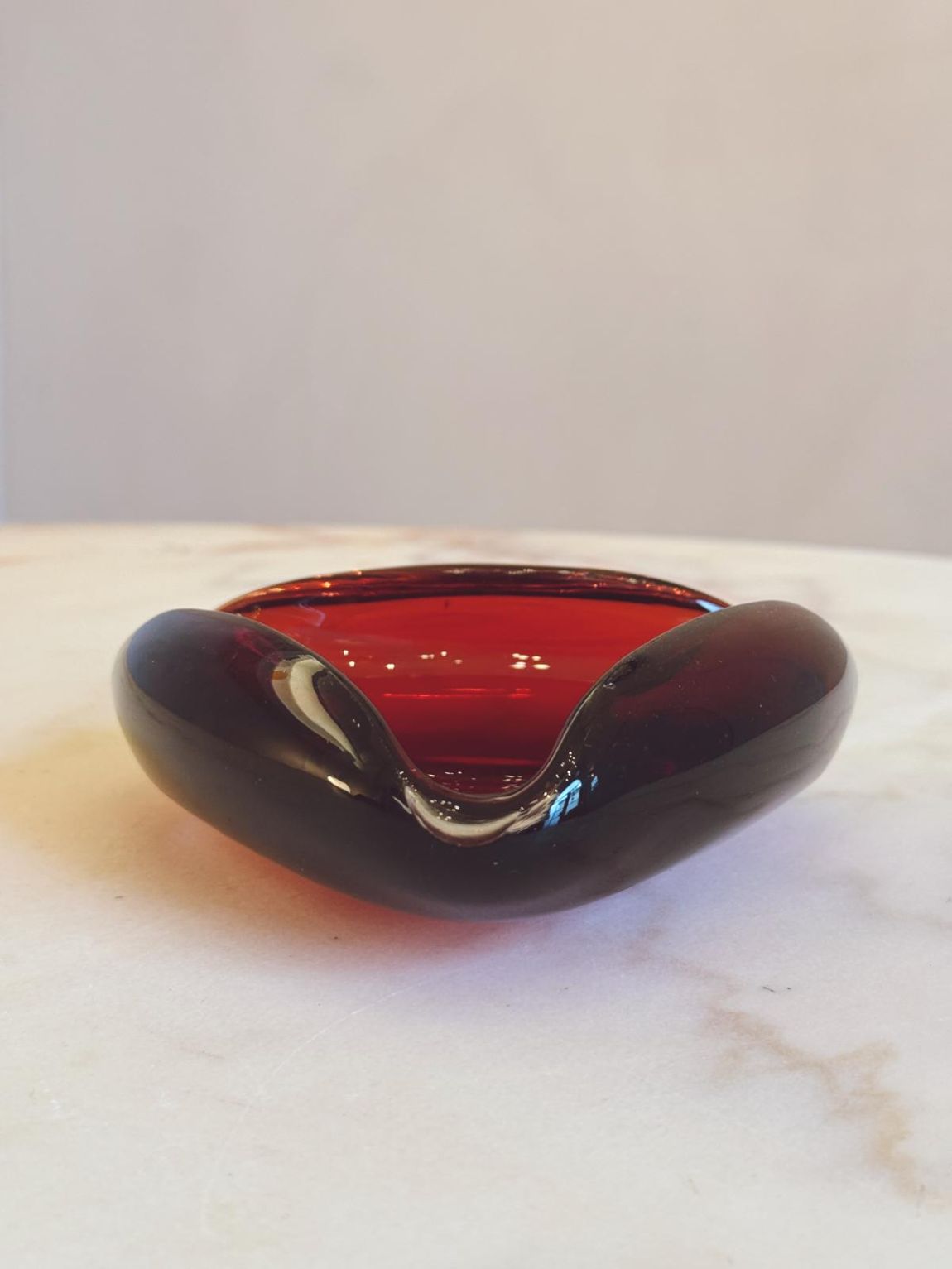 1980s Hand-blown Folded Red Glass Bowl