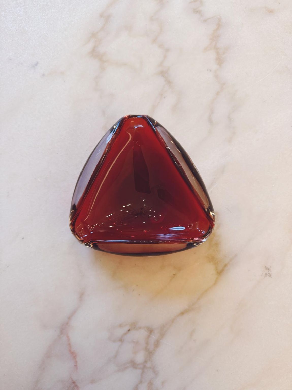 1980s Hand-blown Folded Red Glass Bowl