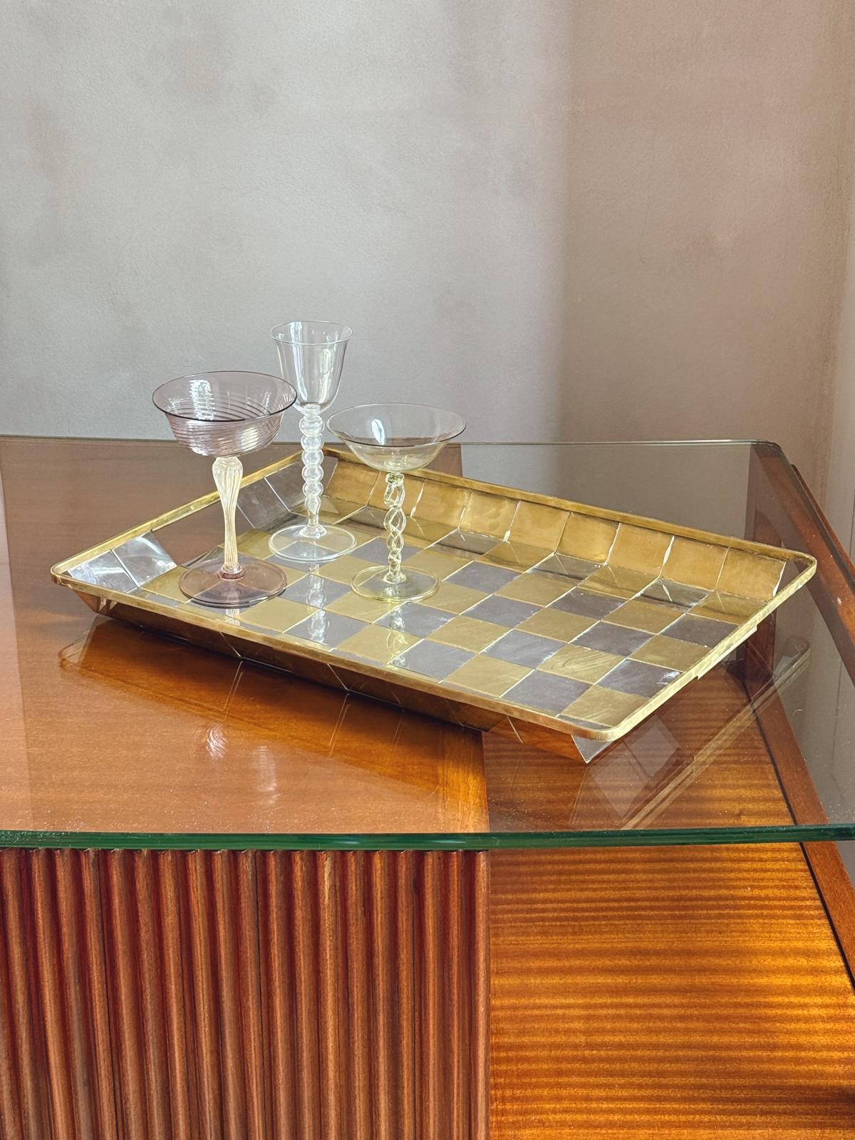 1970s Brass and silver-plated woven drinks tray
