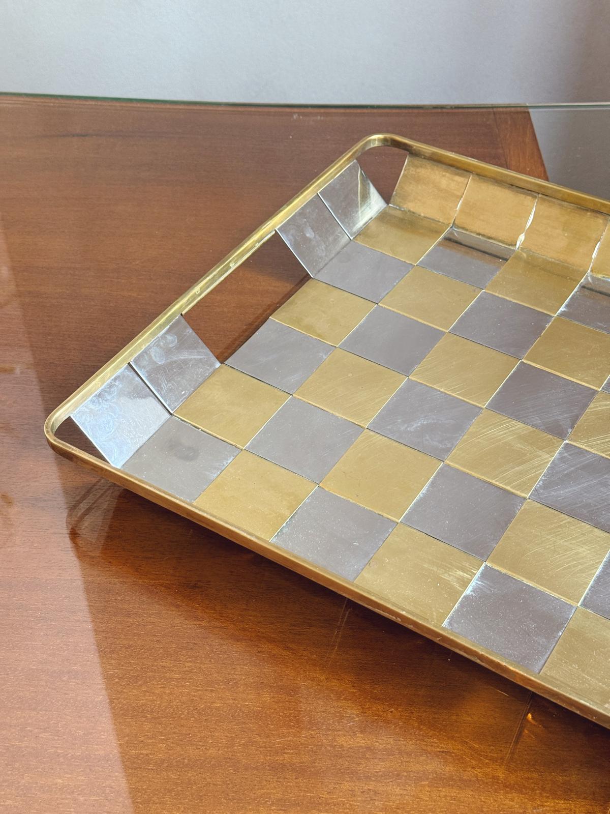 1970s Brass and silver-plated woven drinks tray