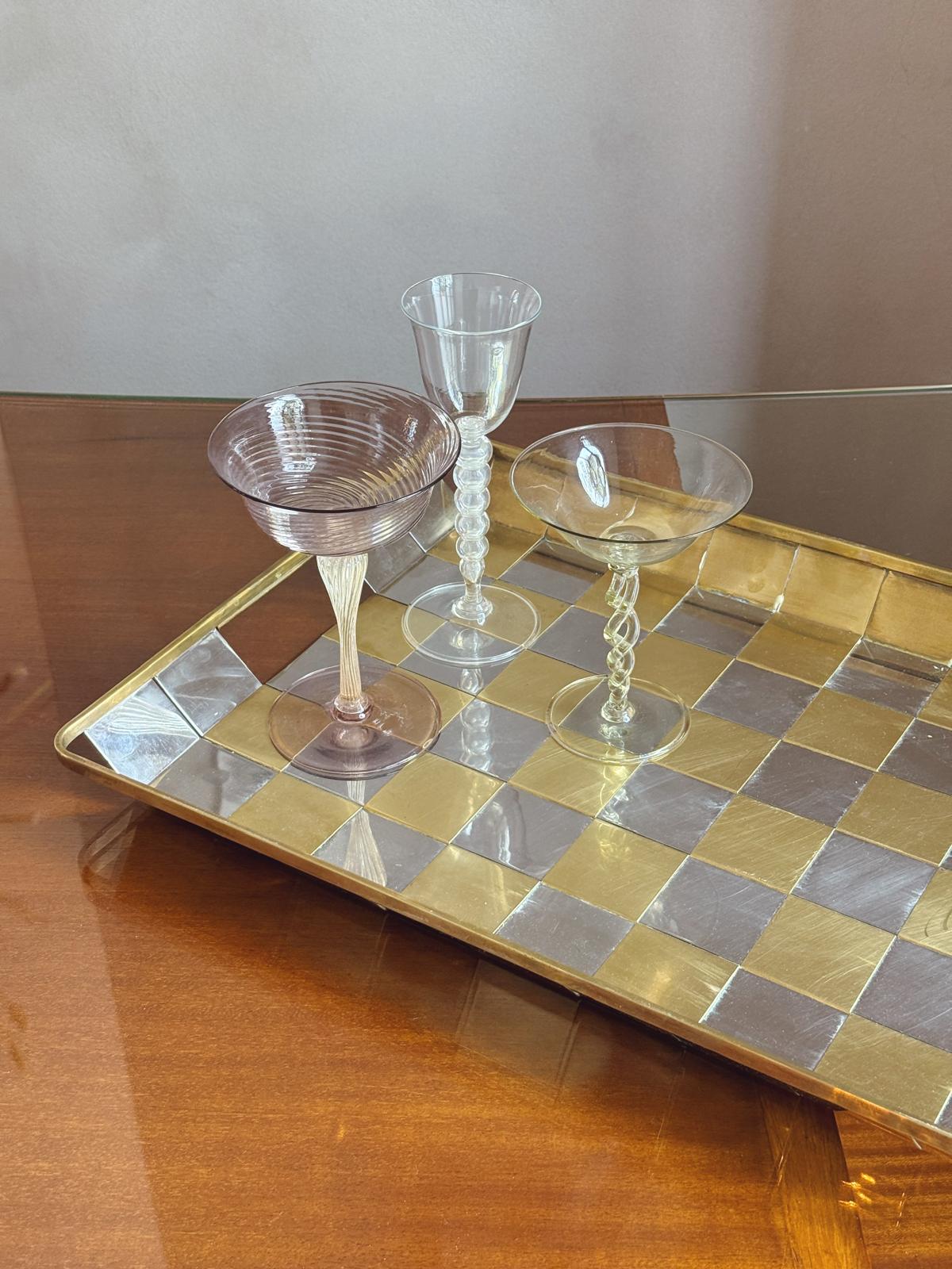1970s Brass and silver-plated woven drinks tray