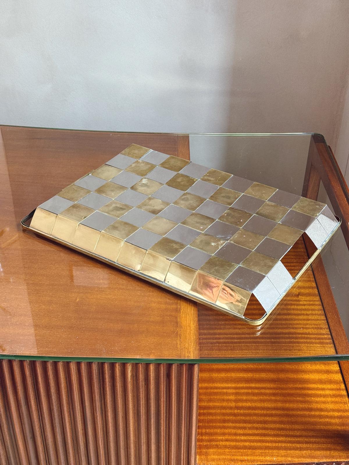 1970s Brass and silver-plated woven drinks tray