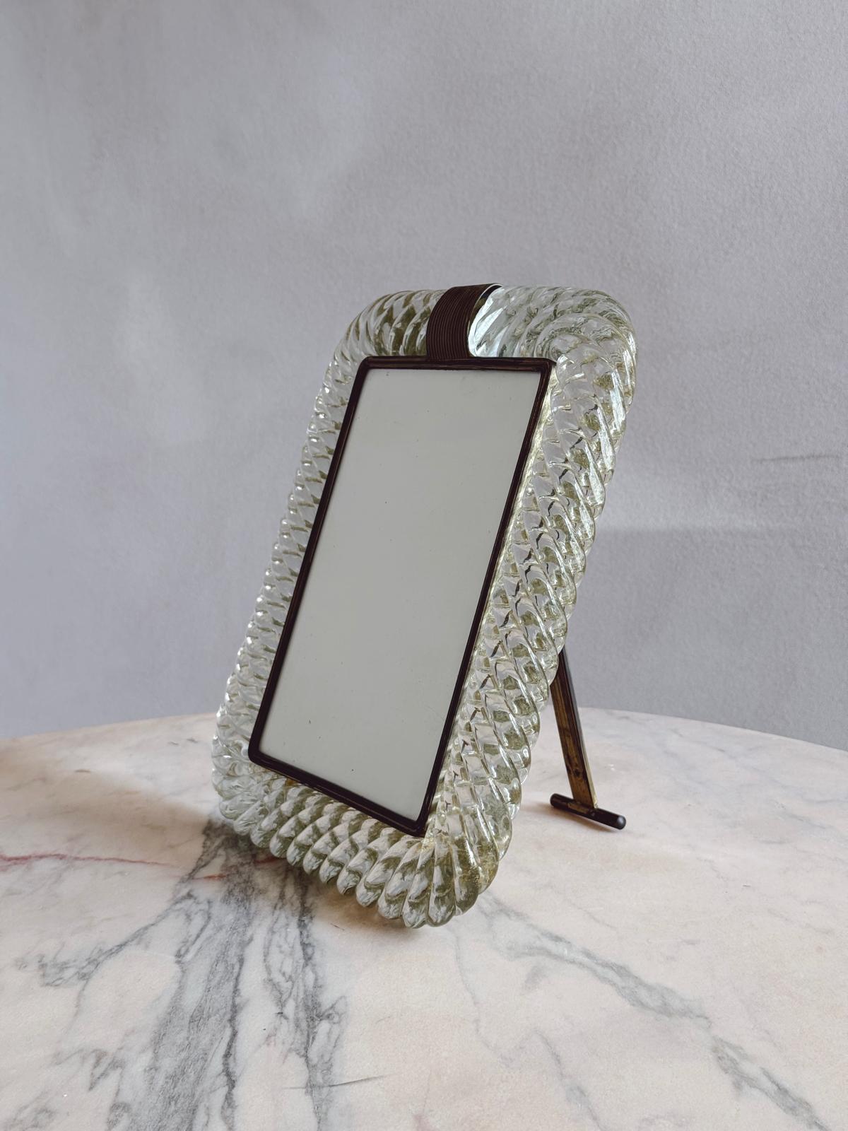 1950s Large Gold Leaf Signed Venini Murano Glass Frame