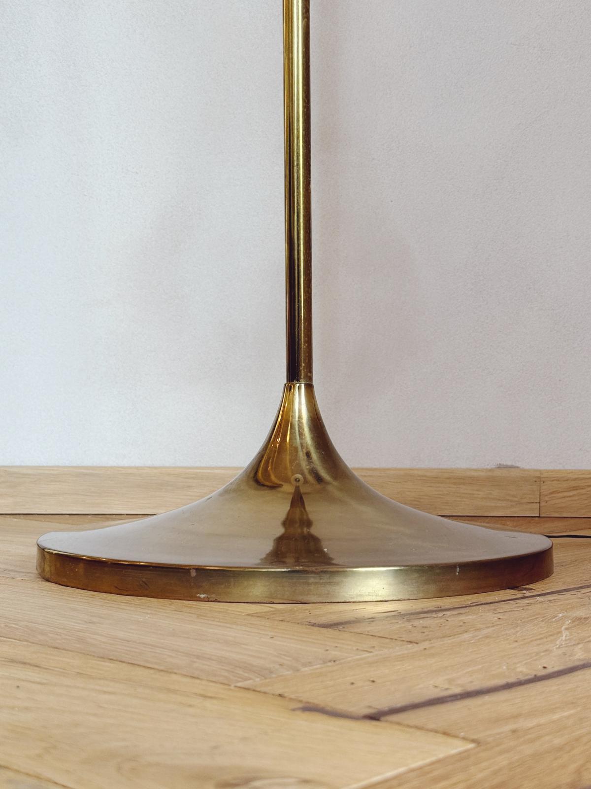 1970s Brass Floor Lamp with Large Glass Frosted Ball