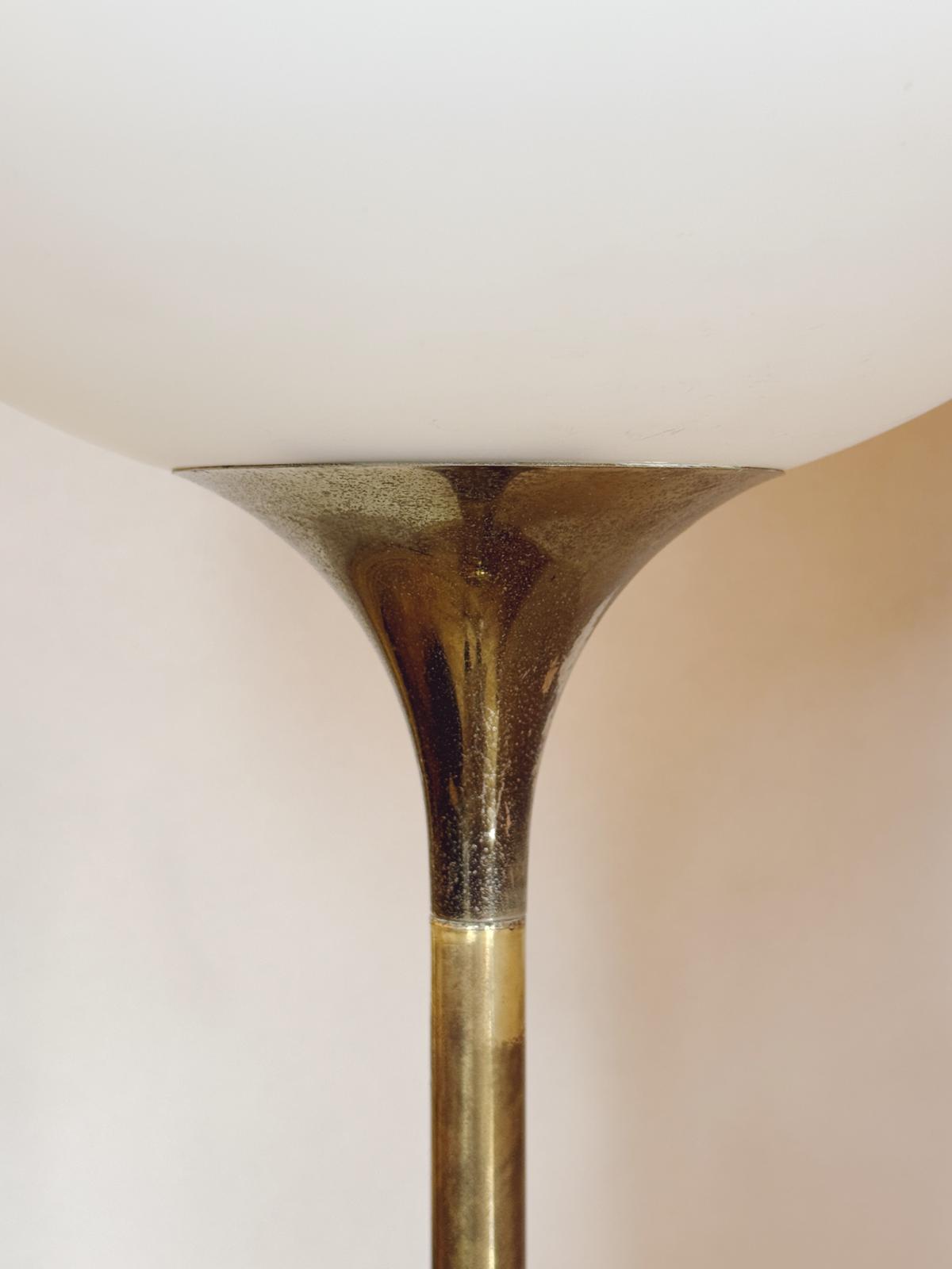 1970s Brass Floor Lamp with Large Glass Frosted Ball