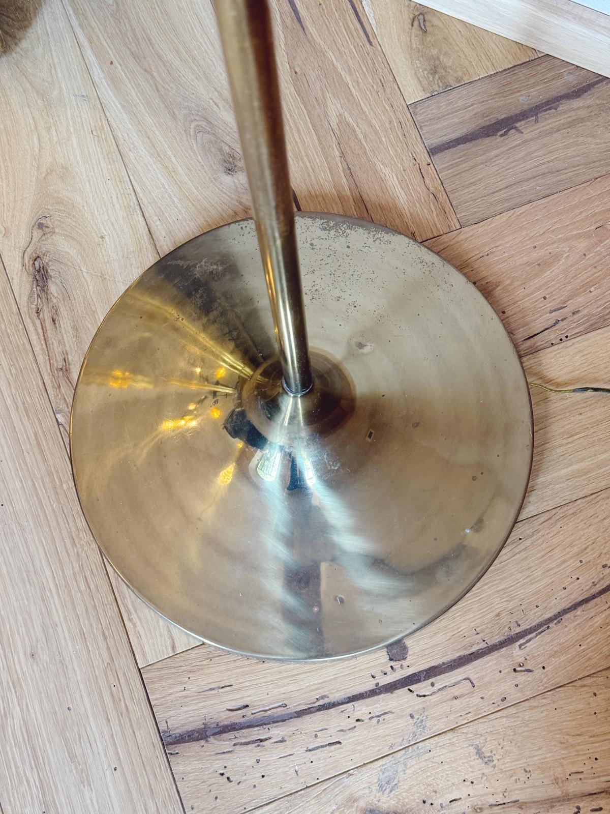 1970s Brass Floor Lamp with Large Glass Frosted Ball