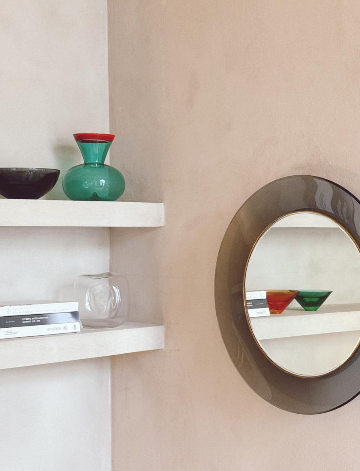 Hand-blown Turquoise Vase with Red and Orange Collar, Flavio Poli, 1955