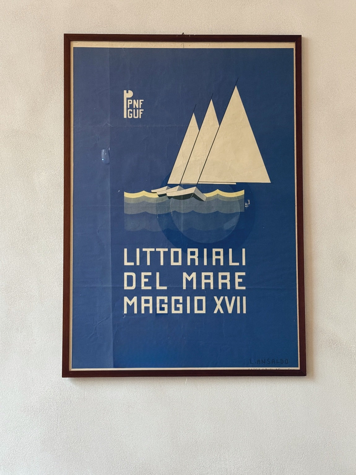 1939 Original Lithograph, Littoriali del mare maggio XVII by L.Ansaldo