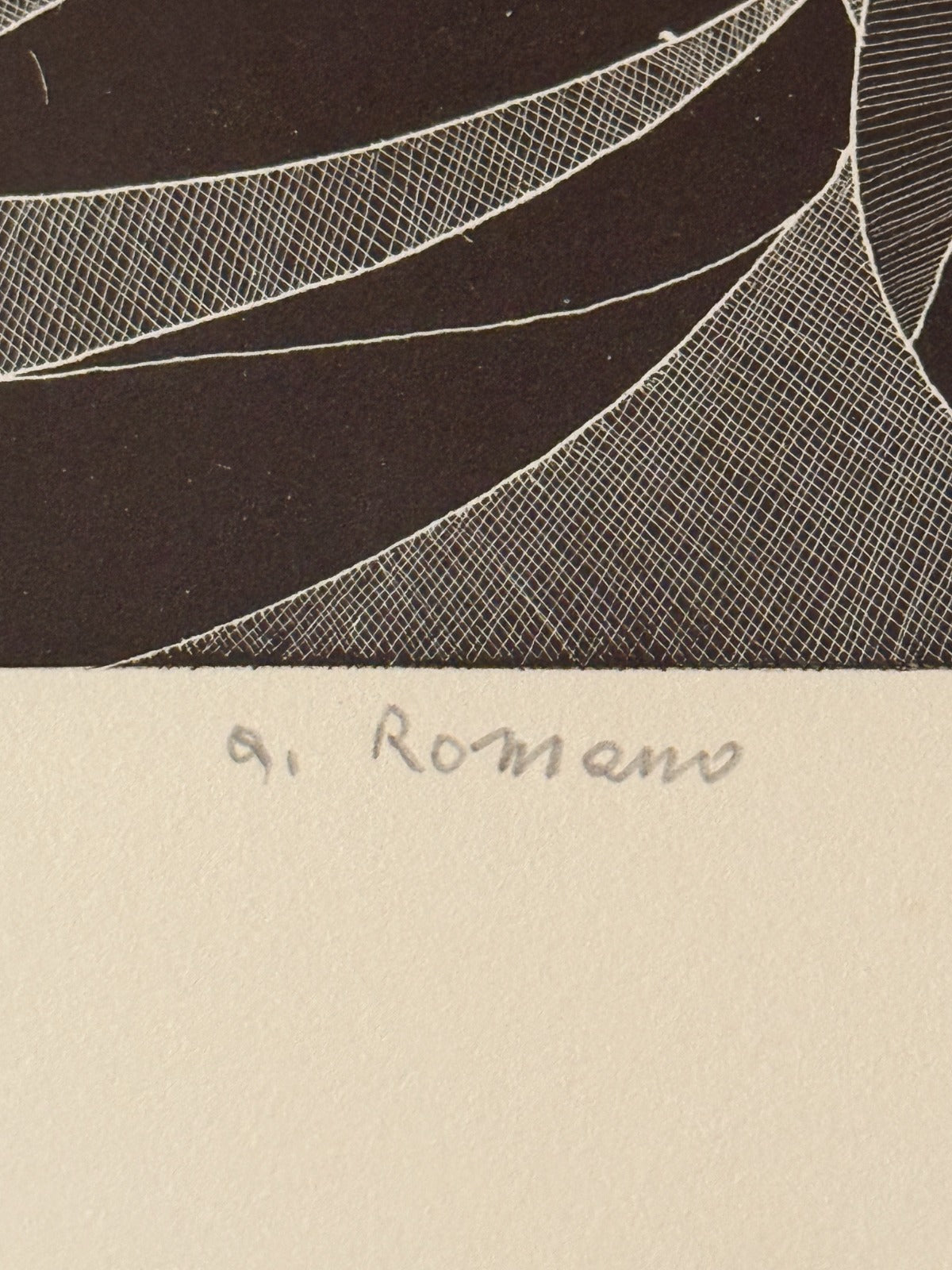 White on black, Middle Eye Abstract, Lithograph, 976 A. Romano