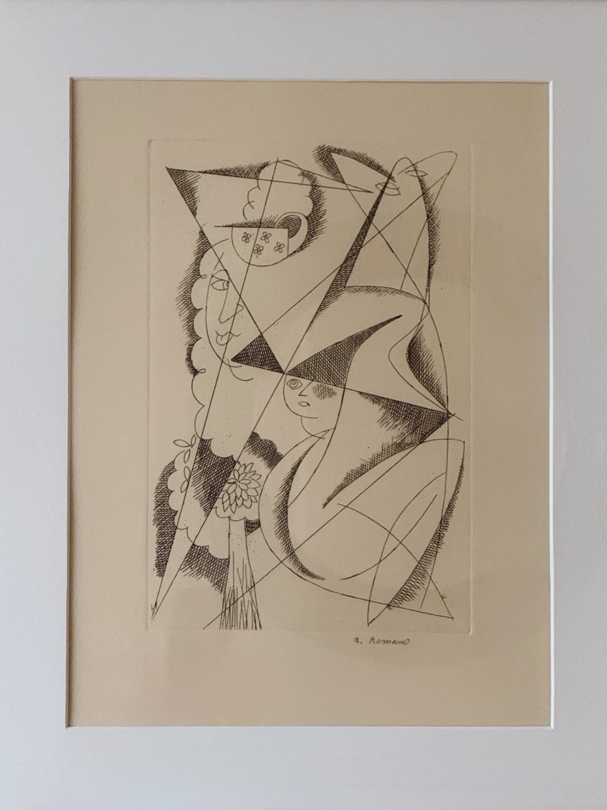 Black on White, Female Abstract, Lithograph, 1976 A. Romano