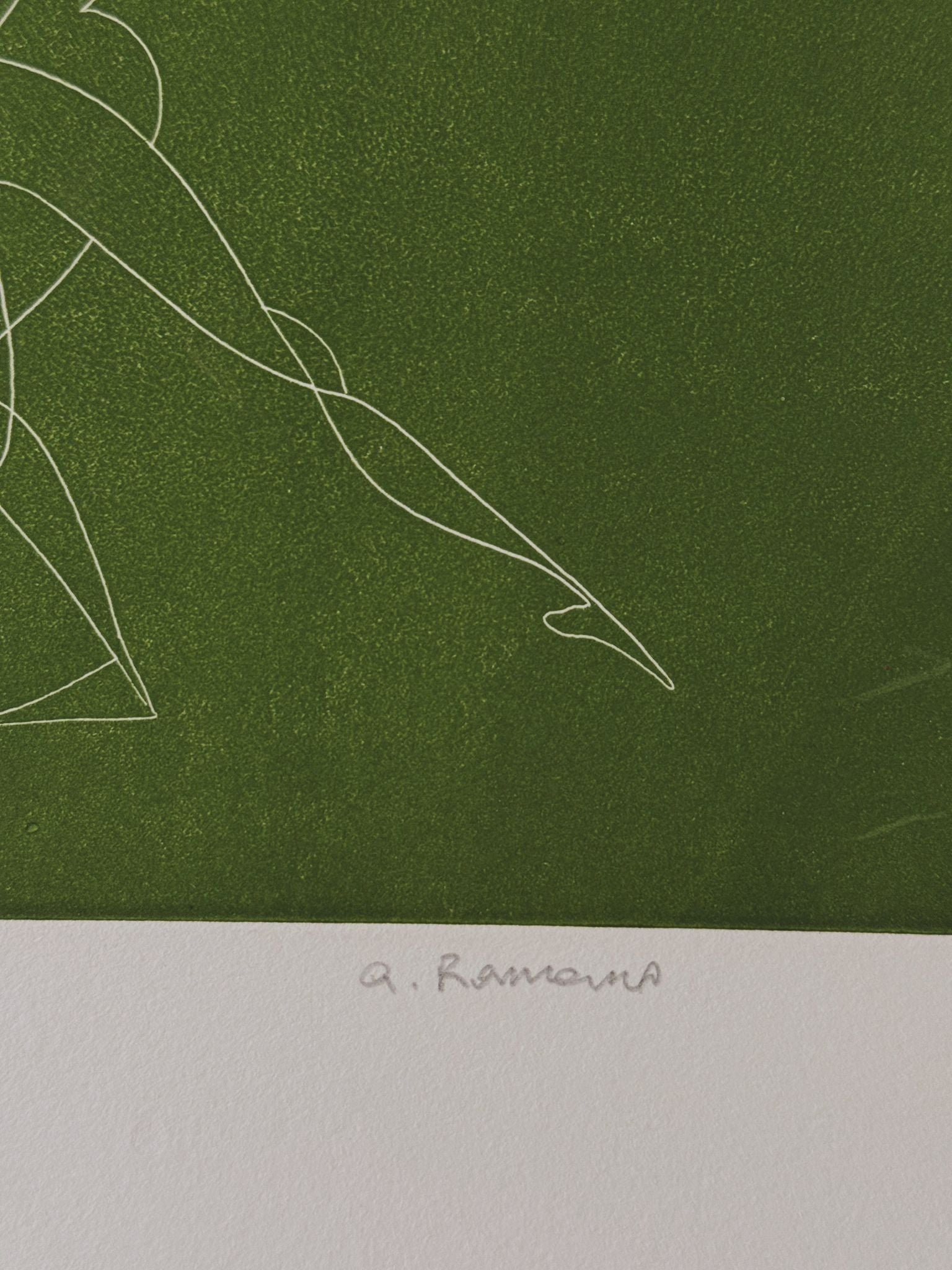 White on green, Abstract Dancers, Lithograph, 1976 A. Romano