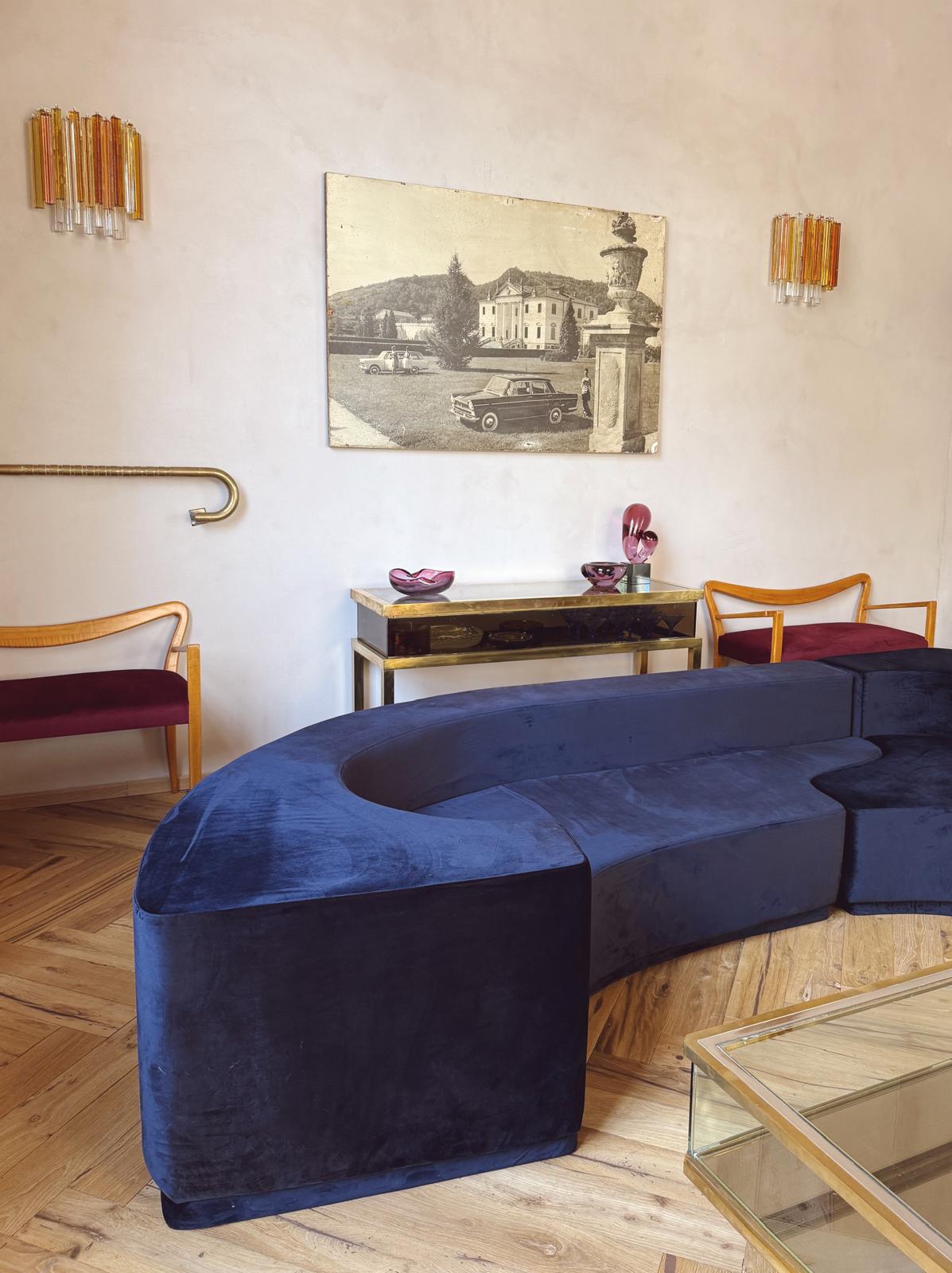 1970s Stilwood 'Lara' Sofa Reupholstered in ink blue Velvet