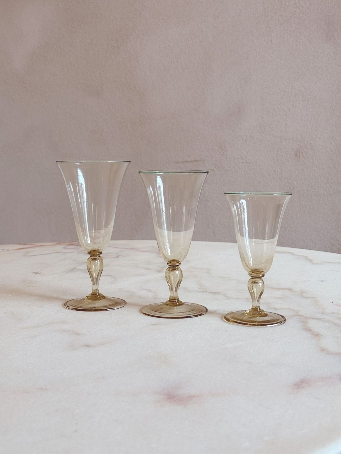 1940s Murano Glass Three Piece Wine Glass Set (Red, White, Dessert) - 30 pieces