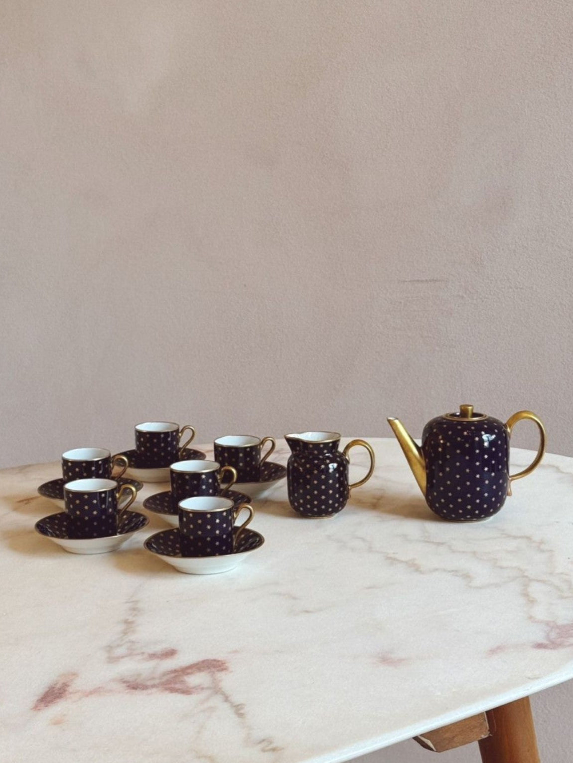1930s Richard Ginori Navy and Gold Star 14 piece Coffee Set