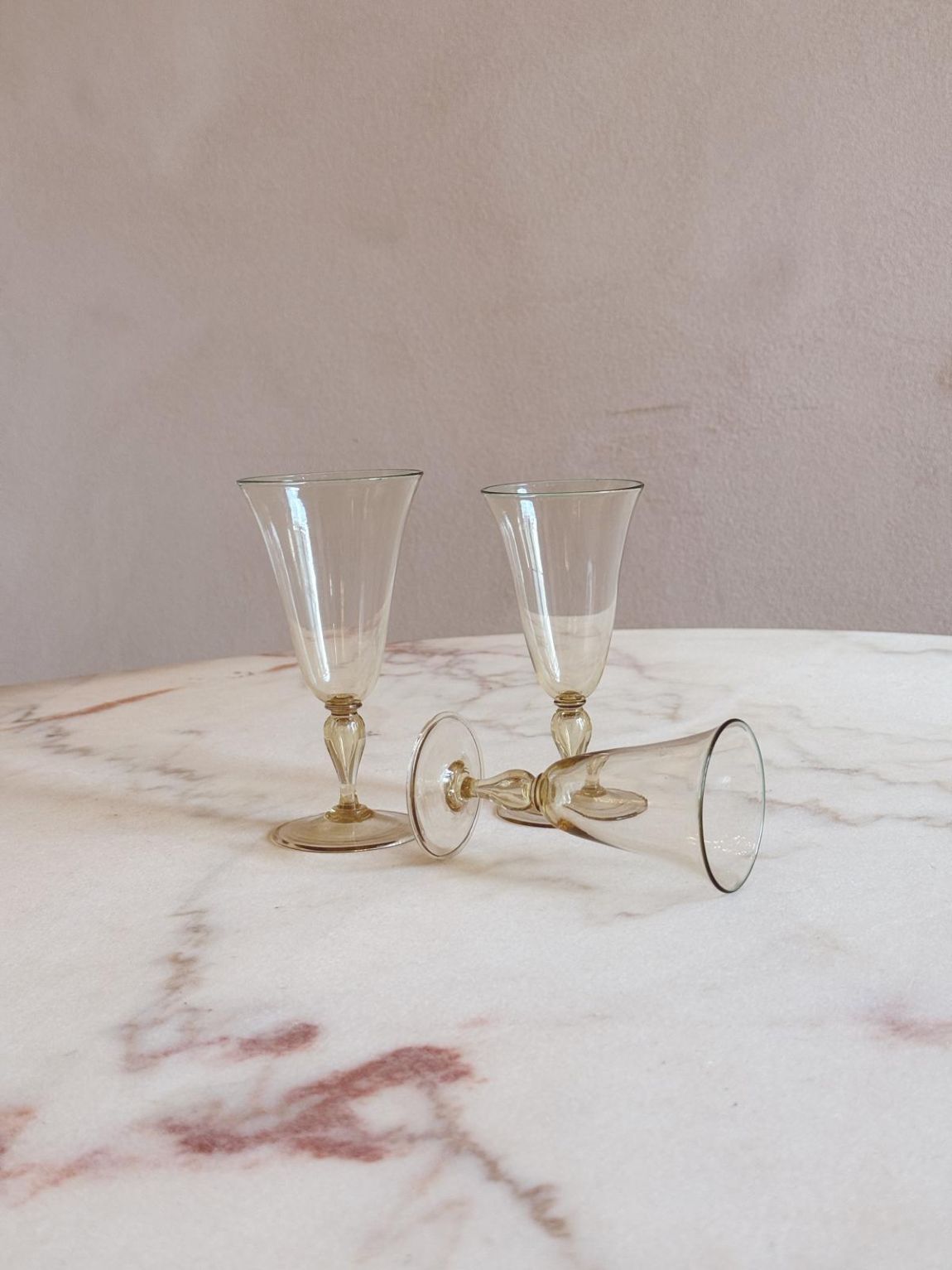 1940s Murano Glass Three Piece Wine Glass Set (Red, White, Dessert) - 30 pieces