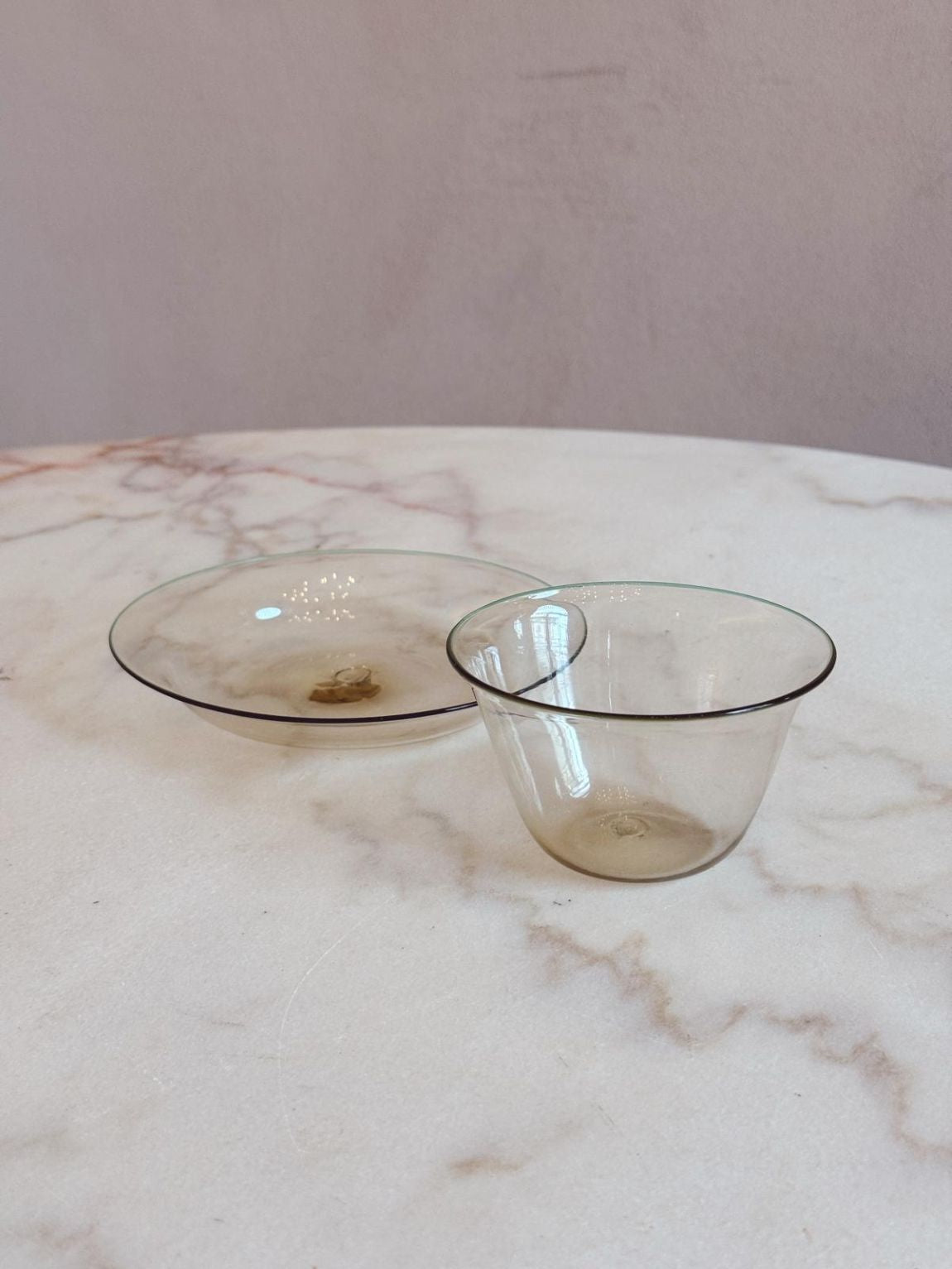 1940s Hand-Blown Murano Glass Gelato Bowls & Saucers (Set of 14)