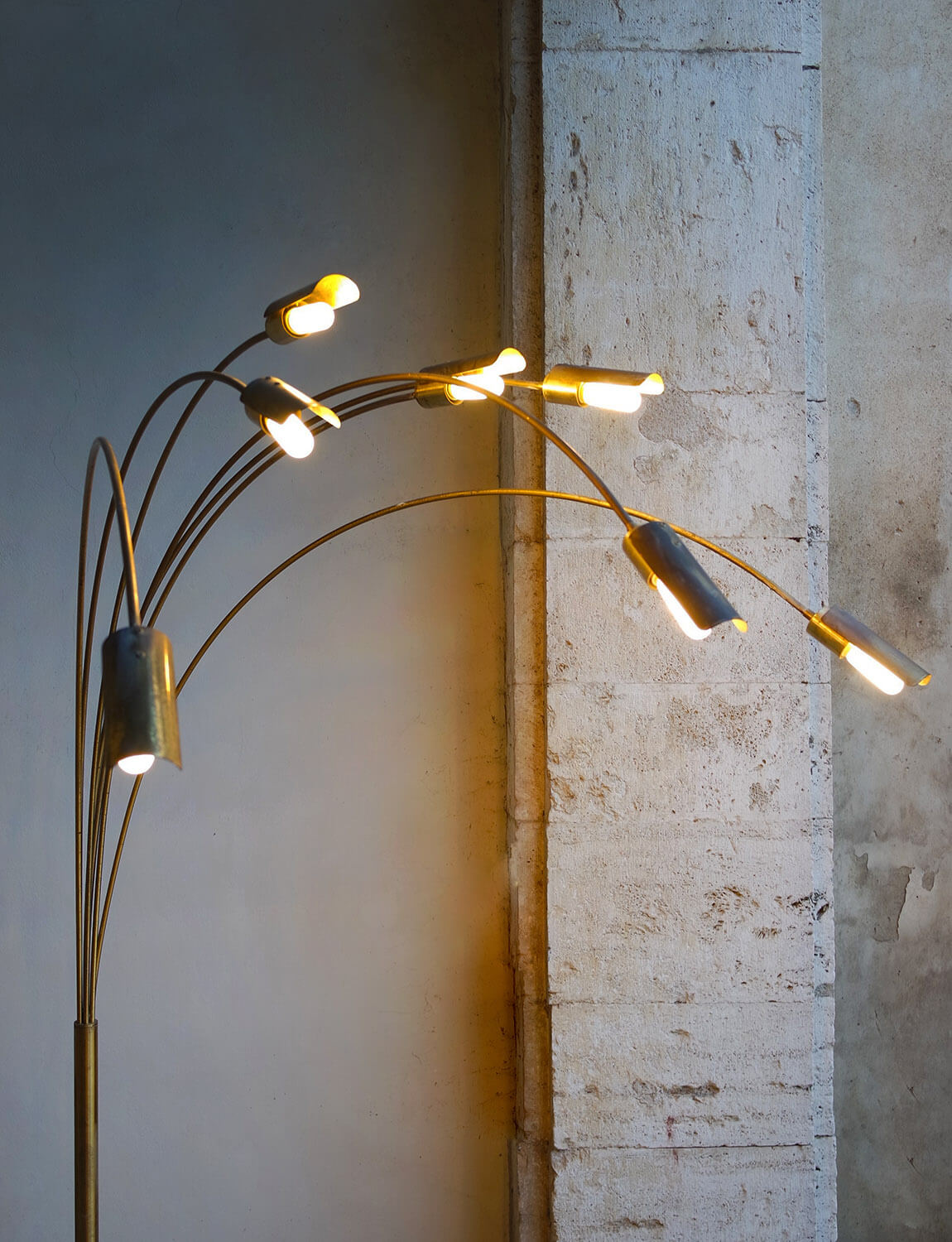 Extra Large 1970s Floor Lamp with curved metal branches