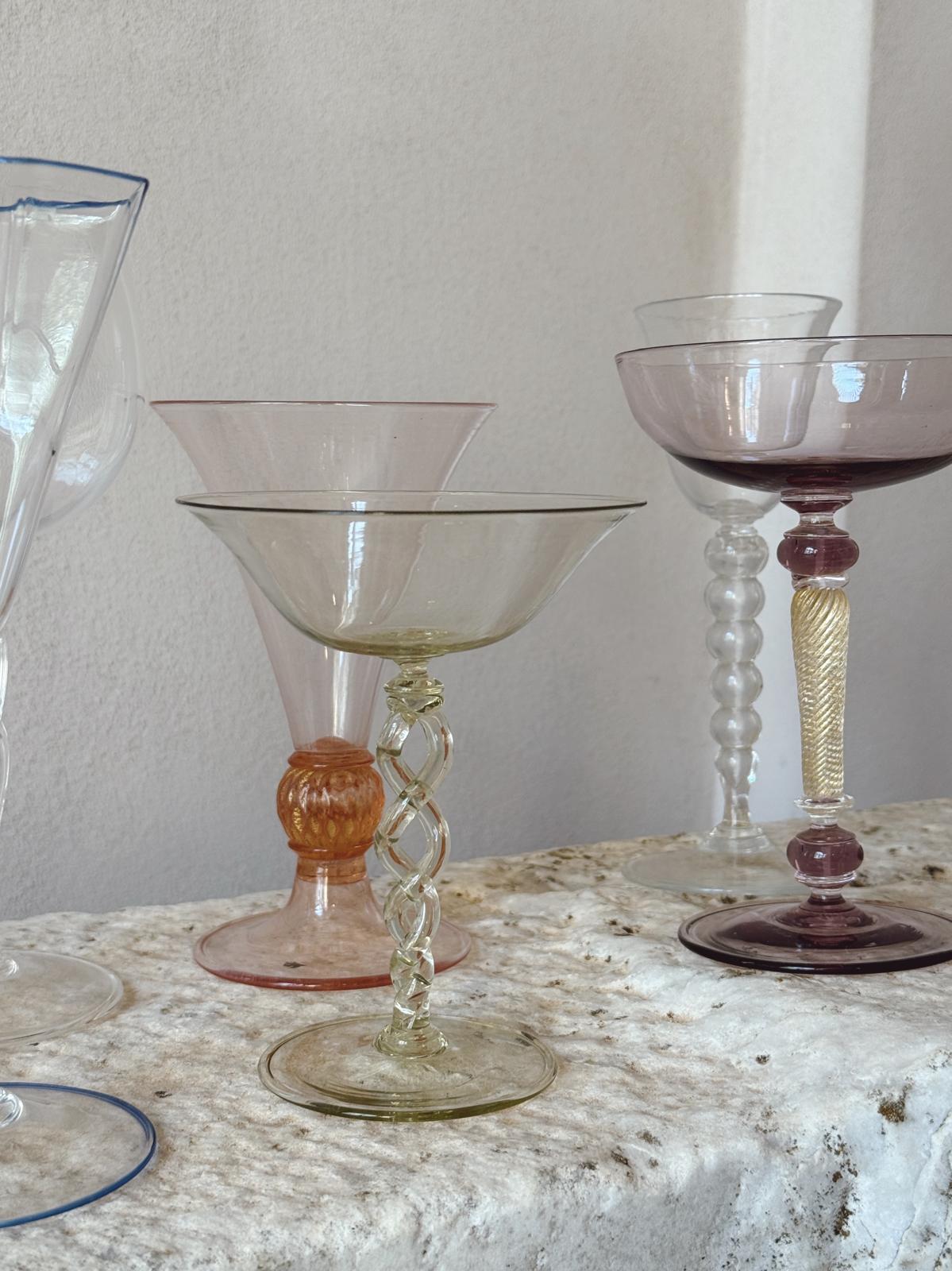 Perfectly Unmatched 1930s 'La Famiglia' Murano Glasses (Set of 8)