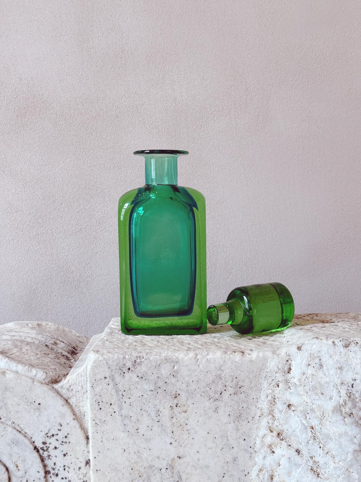 1950s Hand-blown Green Cenedese Bottle
